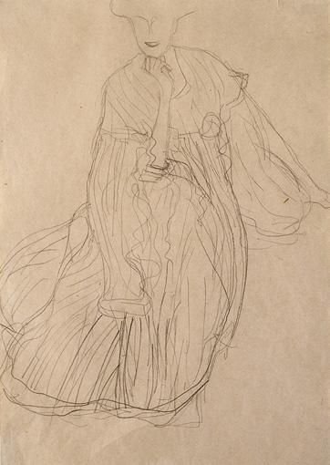 Study For The Portrait Of Adele Bloch-Bauer Seated, From The Front, Her Right Hand Supporting Her Chin