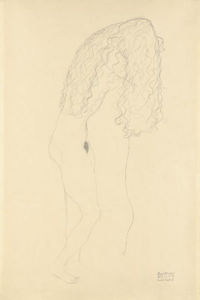 Nach Rechts Aufgestutzt Stehender Akt, Das Gesicht Durch Die Haare Verdeckt (Standing Nude With Her Face Covered By Her Long Hair)