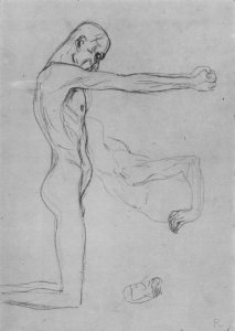 Two Studies Of A Floating Draped Figure To The Right