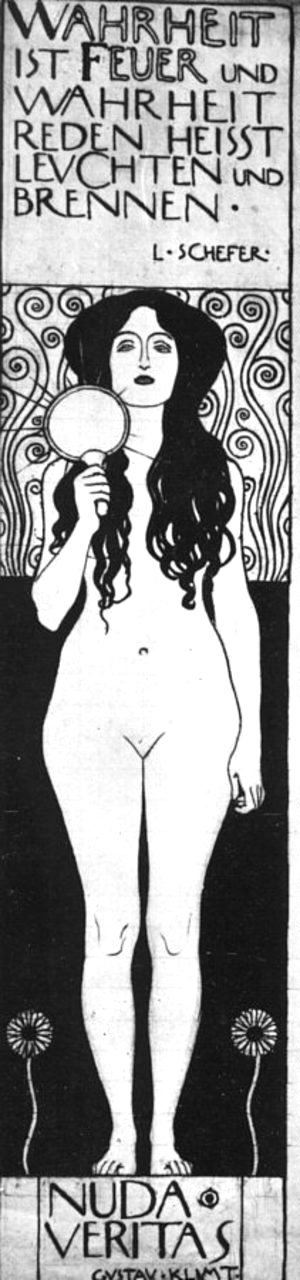 Gustav Klimt - Drawing for Two Emblems for Ver Sacrum (Nuda Veritas) 1898